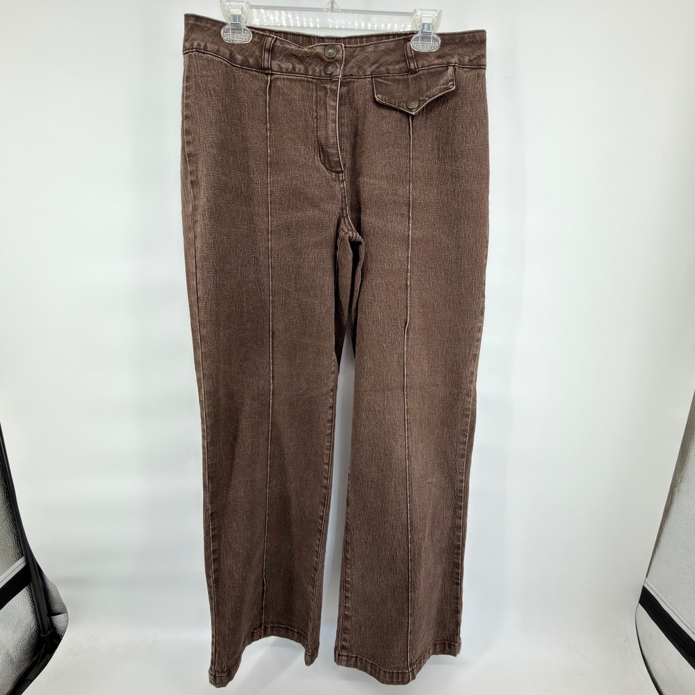 DG2 Diane Gilman Womens Size 12 Brown Stretch Seam Front Flare Pants Denim Jeans